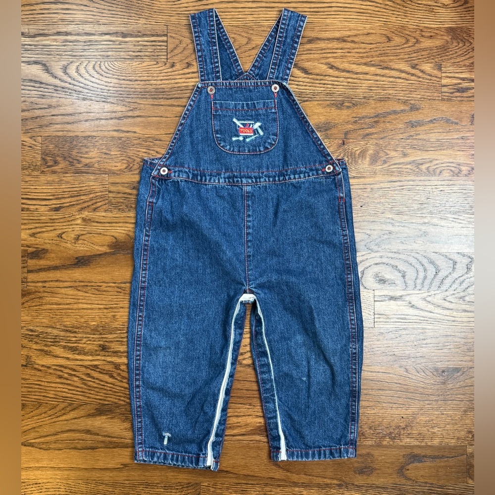 Kissy Kissy Boys Dark Blue Denim Overalls Embroidered Work Tools Size 18-24M
